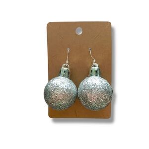 Handmade silver glitter Christmas ornament earrings